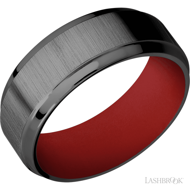 8 Mm Wide Stepped Bevel Zirconium Band Featuring A Usmc Red Sleeve