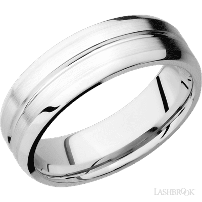 Lashbrook 7 Mm Wide Beveled With Center Accent Groove 14K White Gold Band