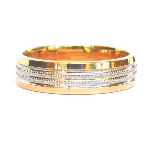 14K Two-Tone Goldman Luxe Wedding Band Featuring Double Row Milgrain Center And Rolled Edges