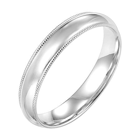 14K White Gold Low Dome Comfort Fit Goldman Luxe Wedding Band Featuring High Polish Finish