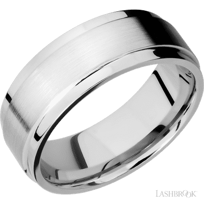 Lashbrook 8 Mm Wide Flat Wide Grooved Edges 14K White Gold Band