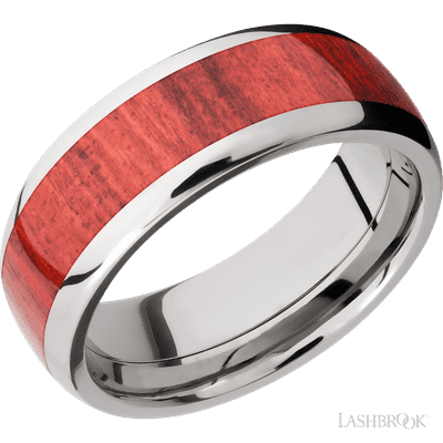 Lashbrook 8 Mm Wide/Domed/Titanium Band With One 5 Mm Centered Inlay Of Red Heart