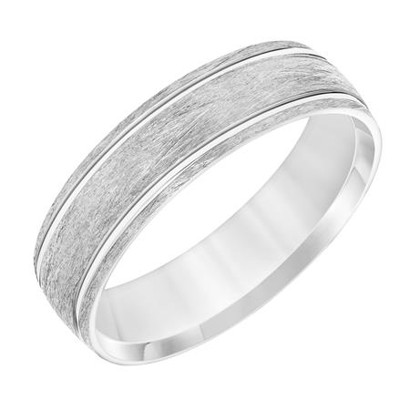 14K White Gold Comfort Fit Goldman Luxe Wedding Band Featuring Wire Finish And Polished Sides