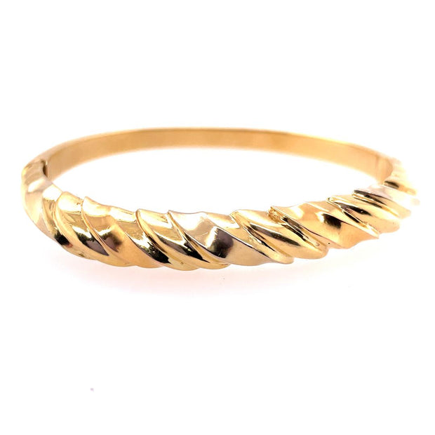 18K Yellow Gold Estate Twisted Gold Bangle With Hidden Hinged Clasp