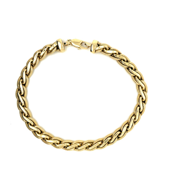 Estate 14K Yellow Gold Fancy Link Woven Bracelet With Lobster Clasp Measures 8.5 Inches In Length