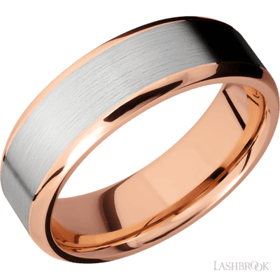 Lashbrook 7 Mm Wide/Beveled/14K Rose Gold Band With One 5 Mm Centered Inlay Of 14K White Gold