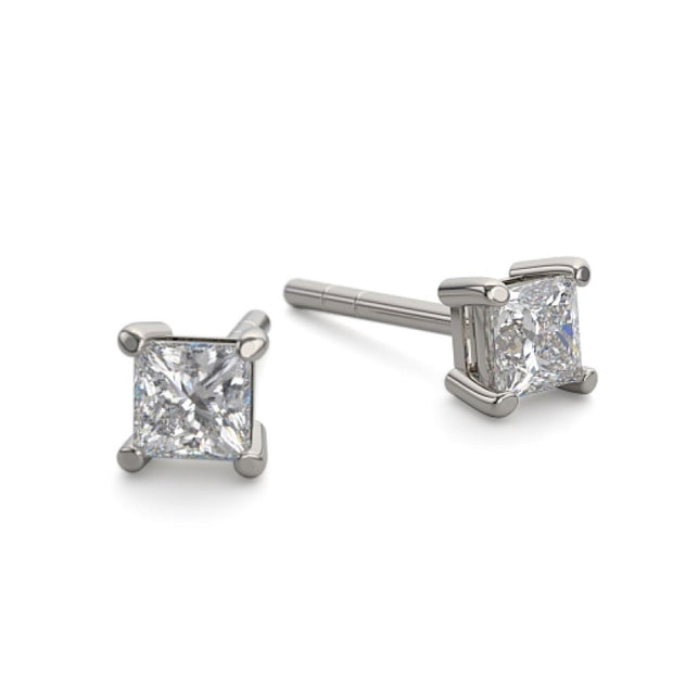 14K White Gold 4 Prong Stud Earrings With 2=0.40Tw Princess G/H Si2 Diamonds