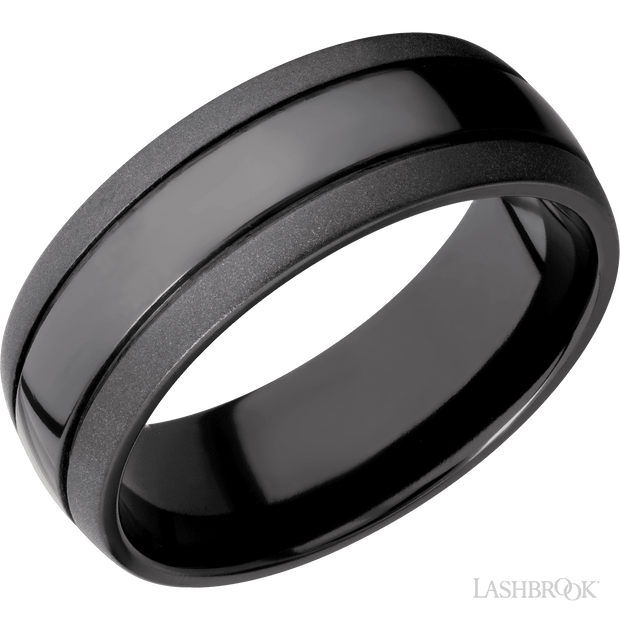 Lashbrook 8 Mm Wide Domed With Two Accent Grooves Zirconium Band