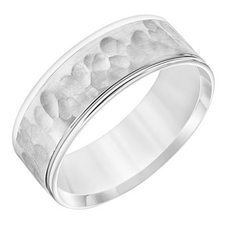 14K White Gold Comfort Fit Goldman Luxe Wedding Band Featuring Hammered Detail