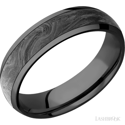 Lashbrook 6 Mm Wide/Domed/Zirconium Band With One 4 Mm Centered Inlay Of Forged Carbon Fiber