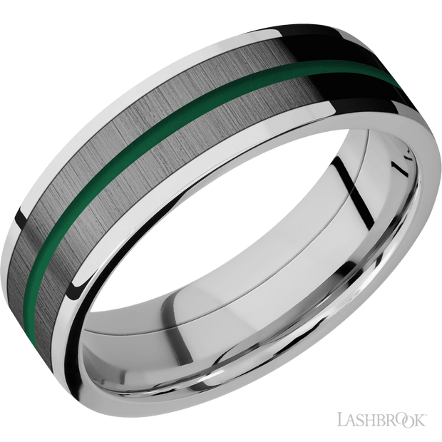 7 Mm Wide/Flat/Cobalt Chrome Band Featuring Inlays Of Zirconium And Green