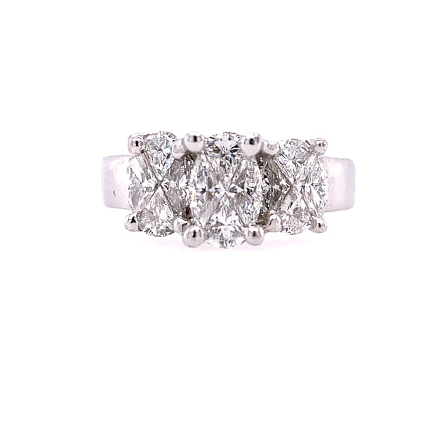 14K White Gold Estate Diamond Ring Featuring A Total Of 12 Modified Fan Shape Brilliant Cut Diamonds