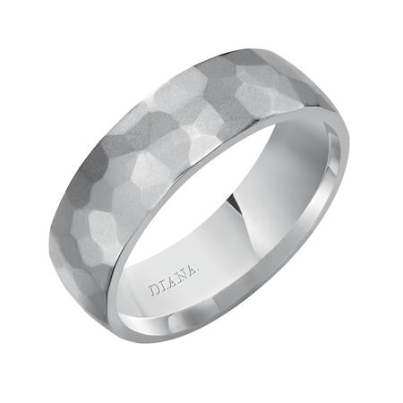 14K White Gold Goldman Luxe Wedding Band Featuring Hammered Finish