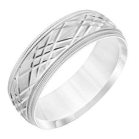 14K White Gold Comfort Fit Goldman Luxe Wedding Band Featuring Brushed Finish And Swiss Cuts