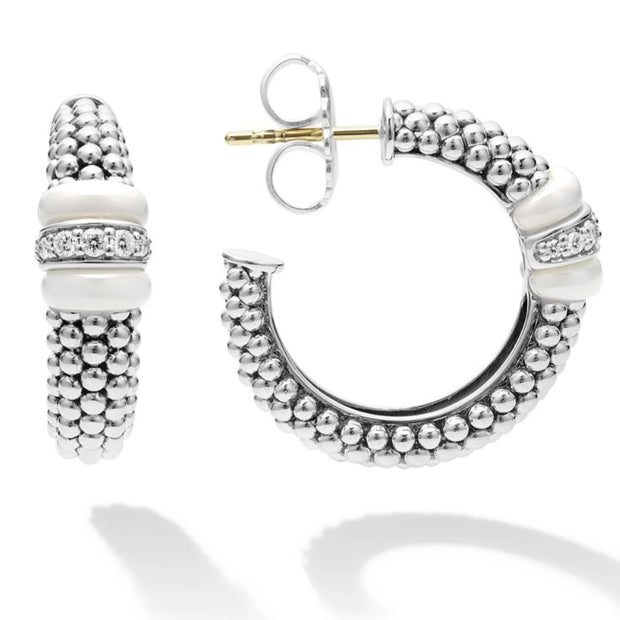 LAGOS: Ceramic Caviar Diamond Hoop Earrings