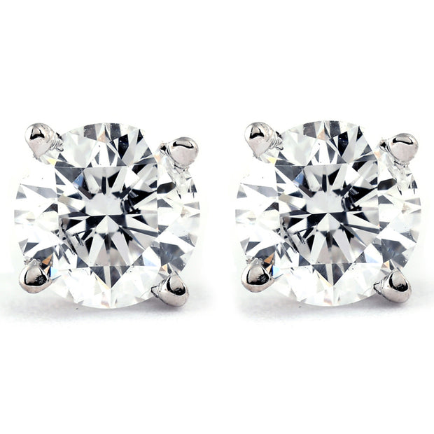 14K White Gold Pair Of 3.00CT Diamond Stud Earrings Set In Four Prong Mounting