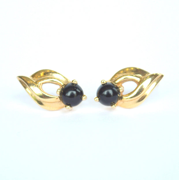 14K Yellow Gold Estate Earrings Featuring Black Onyx