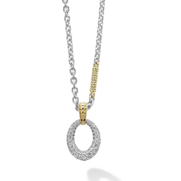 LAGOS: Caviar Lux Two Tone Oval Diamond Pendant Necklace