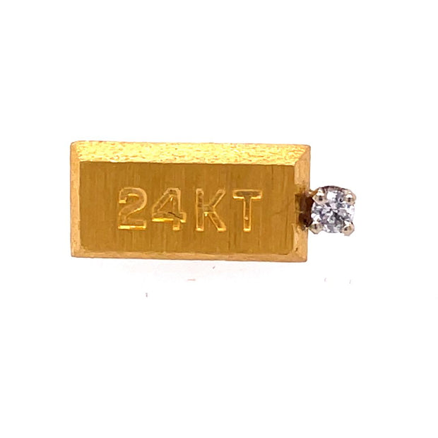 24K Yellow Gold Bar Tie Tack Featuring Solitaire Round Diamond