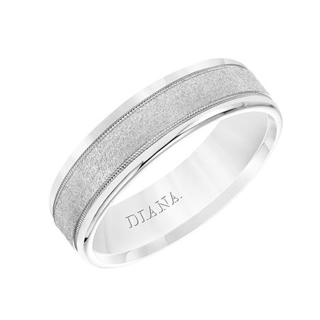 14K White Gold Comfort Fit Goldman Luxe Wedding Band Featuring Textured Finish And Milgrain Detail