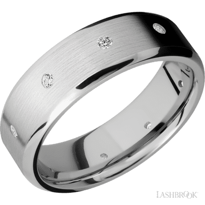 Lashbrook 7 Mm Wide/Beveled/14K White Gold Band With A 9Xeven Arrangement Of .03 Carat Round Diamonds