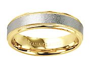 14K Two-Tone Comfort Fit Goldman Luxe Wedding Band Featuring Textured Finish And Milgrain Detail