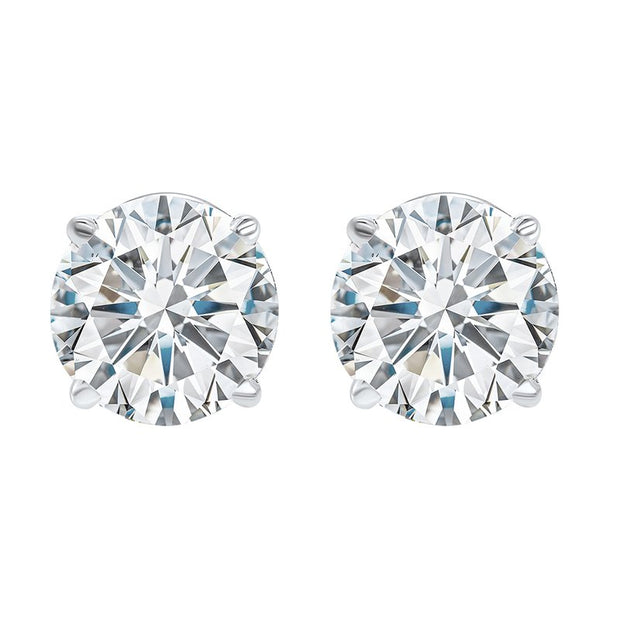 Pair of 14K White Gold Four Prong LAB GROWN Diamond Stud Earrings Featuring 2 Round Diamonds At 2.00CT Total Weight - G/H Color SI Clarity