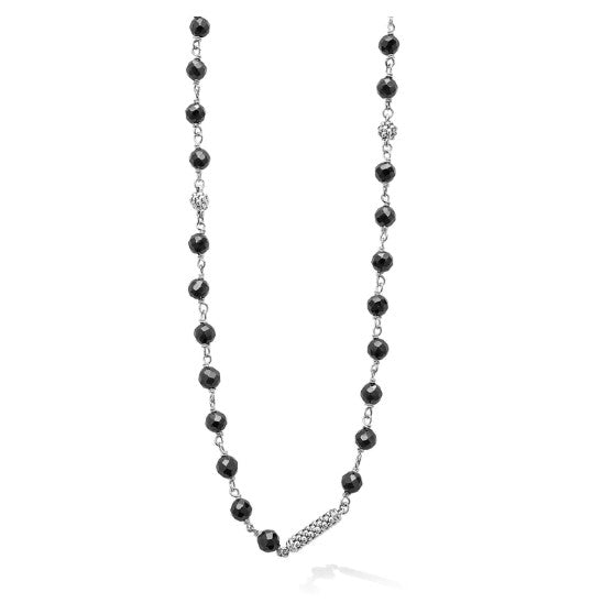 LAGOS Sterling Silver Black Ceramic 4MM Beaded 9 Station Necklace 34 Inches