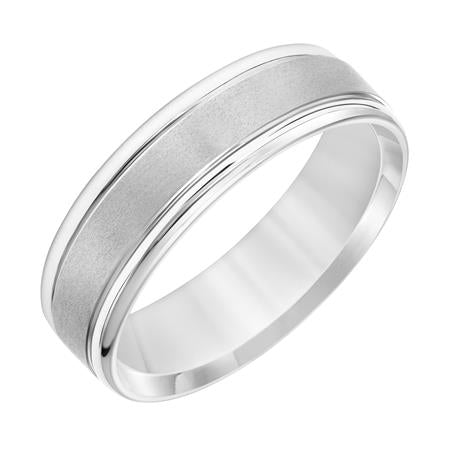 14K White Gold Comfort Fit Goldman Luxe Wedding Band Featuring Brushed Finish And Polished Edge