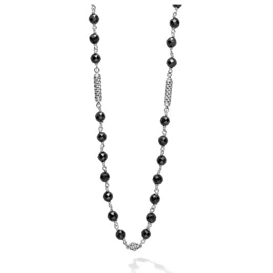 LAGOS S/S Caviar Icon Black Ceramic 4MM Beaded 5 Station Chain Necklace 16-18 Inches