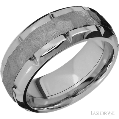 Lashbrook 14K White Gold High Beveled Band With A Tantalum Inlay Featuring A Deepseg Pattern