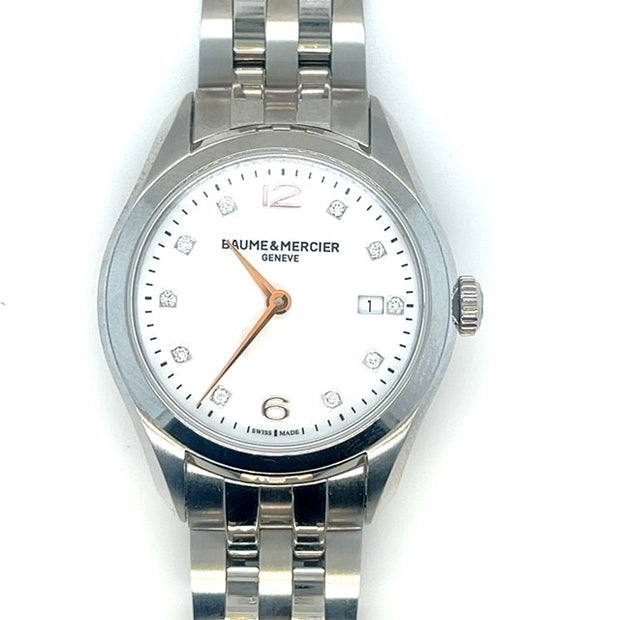 Baume & Mercier Stainless Steel Clifton Watch Featuring 10 Round Diamonds