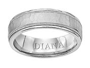 14K White Gold Comfort Fit Goldman Luxe Wedding Band Featuring Hammer Finish And Milgrain Detail