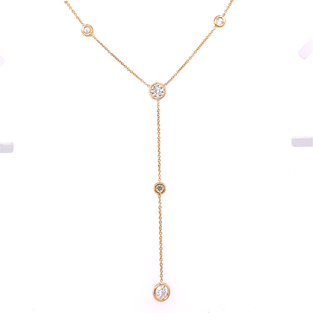 18K Yellow Gold Roberto Coin Diamond Station Y Necklace Featuring 5 Bezel Set Diamonds For A Total Of .70CT