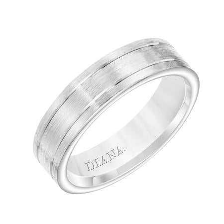 14K White Gold Goldman Luxe Wedding Band Featuring Brushed Finish And Accent Lines