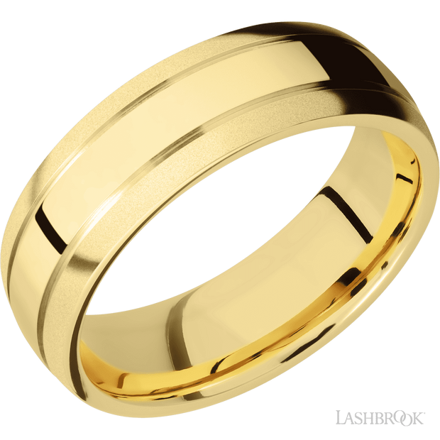 Lashbrook 7 Mm Wide Domed With Two Accent Grooves 14K Yellow Gold Band