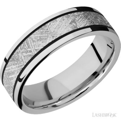 Lashbrook 7 Mm Wide/Flat/Cobalt Chrome Band With One 4 Mm Centered Inlay Of Meteorite