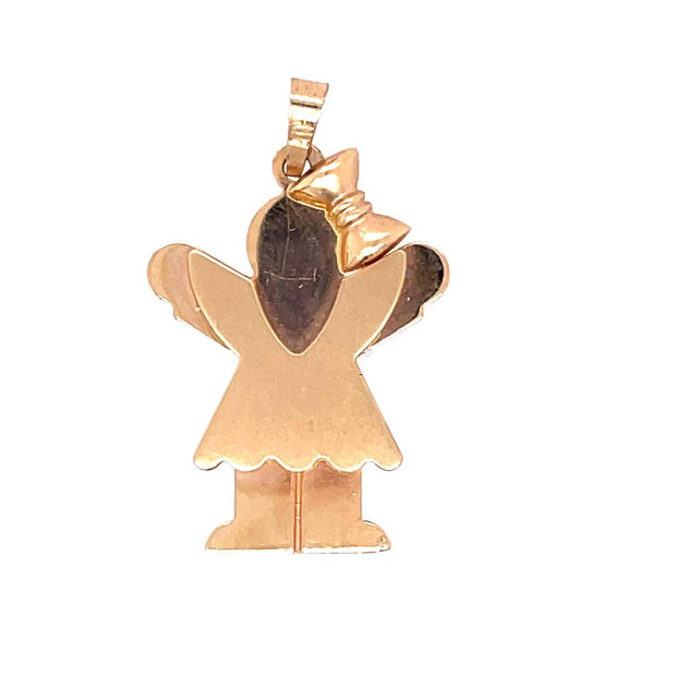 14K Yellow Gold Girl With Bow Charm