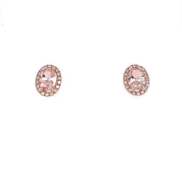 14K Rose Gold Private Label Morganite Stud Earrings Featuring Diamond Halos