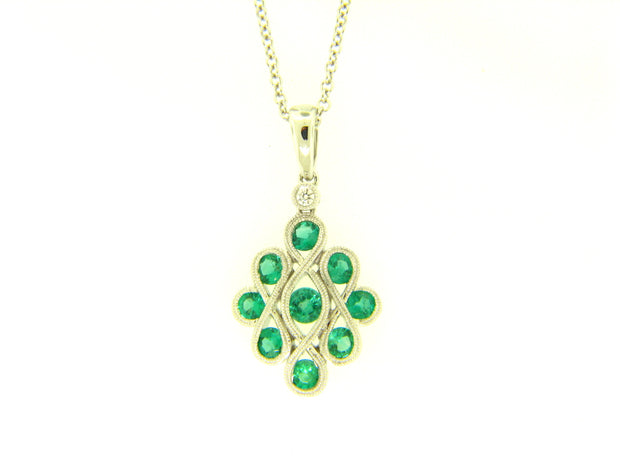 14K White Gold Emerald And Diamond Fashion Necklace