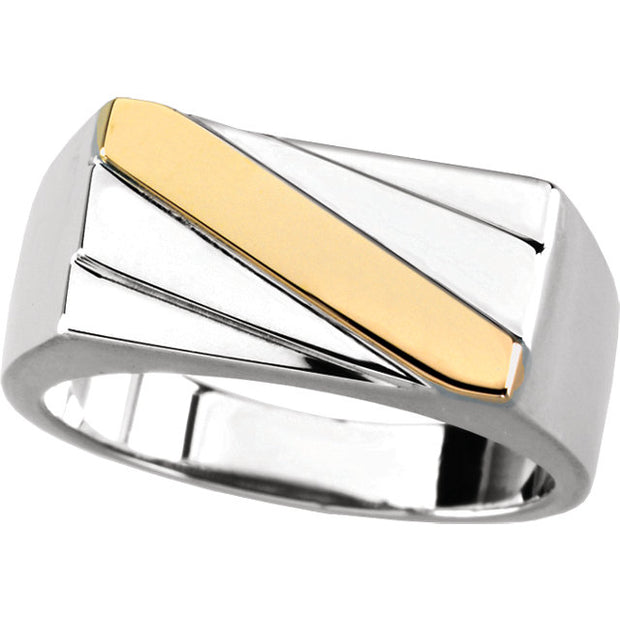 Sterling Silver And 14K Yellow Gold Geometric Ring