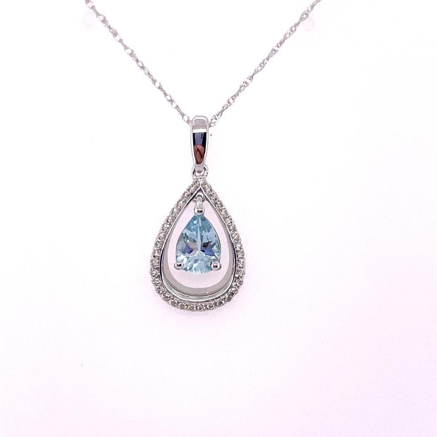 14k White Gold Private Label Aquamarine and Diamond Pendant