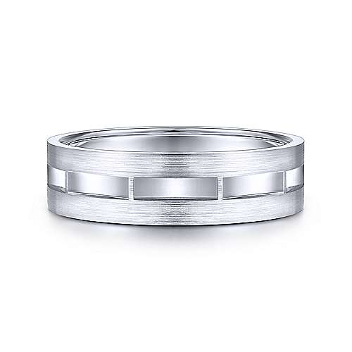 14K White Gold Gabriel & Co. Wedding Band Featuring Brushed Finish And Center Groove