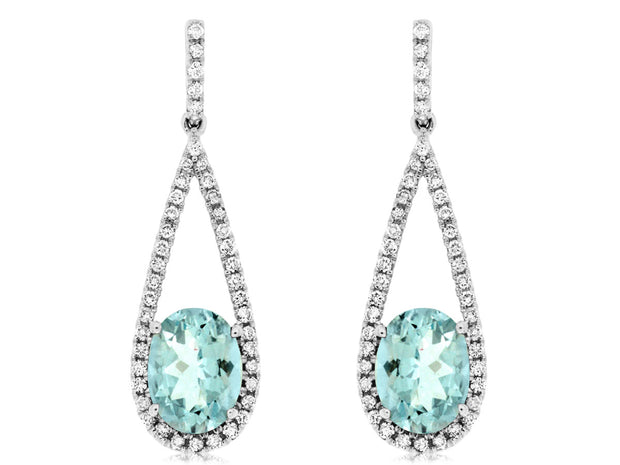 14K White Gold Private Label Aquamarine And Diamond Drop Earrings