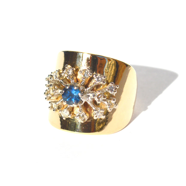 14k Yellow Gold Estate Sapphire and Diamond Ring