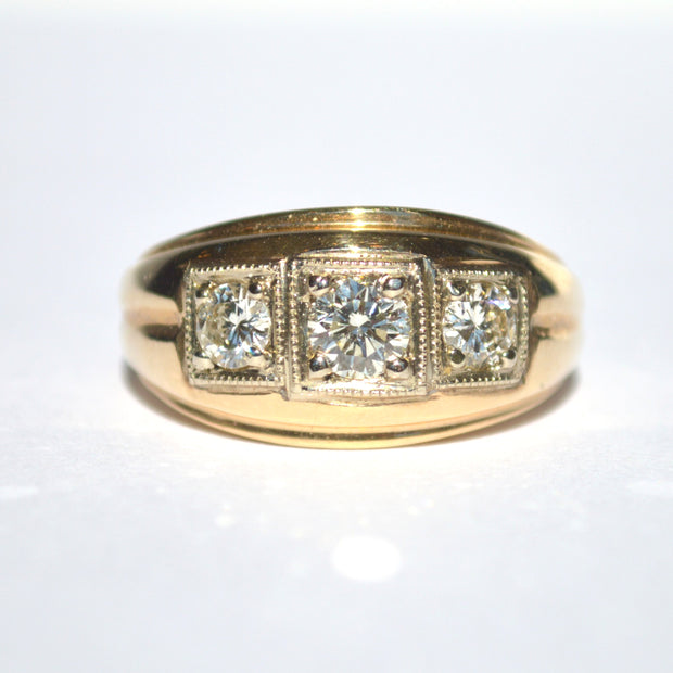 14K Yellow Gold Estate Three Stone Diamond Fashion Ring