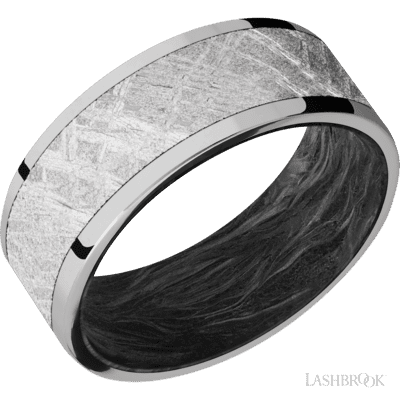 Lashbrook 8 Mm Wide/Flat/Titanium Band With One 6 Mm Centered Inlay Of Meteorite Also Featuring A Forged Carbon Fiber Sleeve
