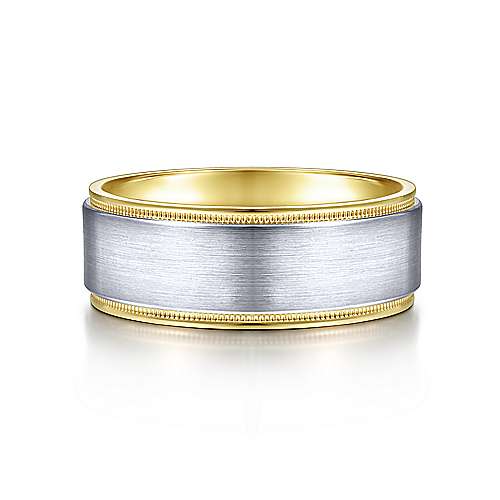 14K Two-Tone Gabriel & Co. Wedding Band Featuring Satin Finish And Polished Edge