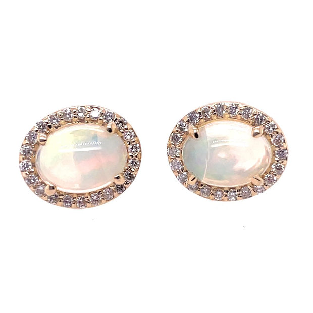 14K Yellow Gold Private Label Opal And Diamond Stud Earrings