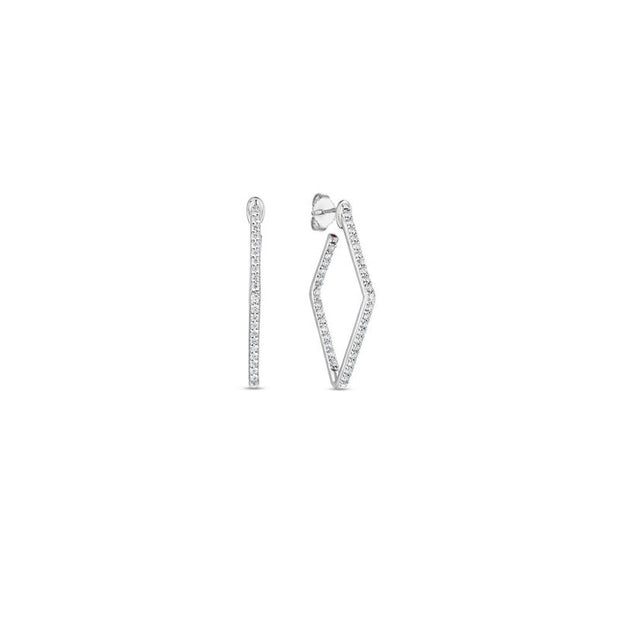 18K White Gold Roberto Coin Diamond Shaped Inside Out Hoops Featuring .84CT Total Weight Of Round Diamonds